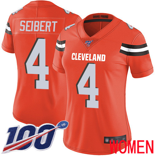 Cleveland Browns Austin Seibert Women Orange Limited Jersey #4 NFL Football Alternate 100th Season Vapor Untouchable->women nfl jersey->Women Jersey
